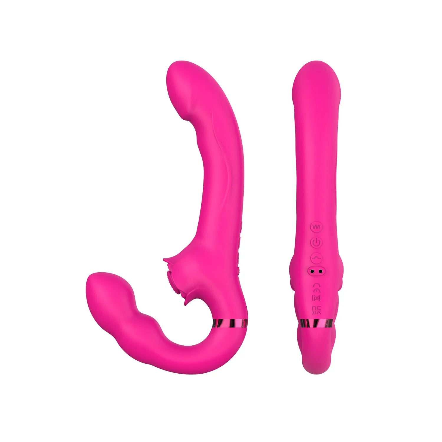 Vibromasseur ROSEA Strap-on Triple Stimulation Télécommandé, Modes de Vibration et Tapotement, Ergonomique, Silicone Médical, Waterproof