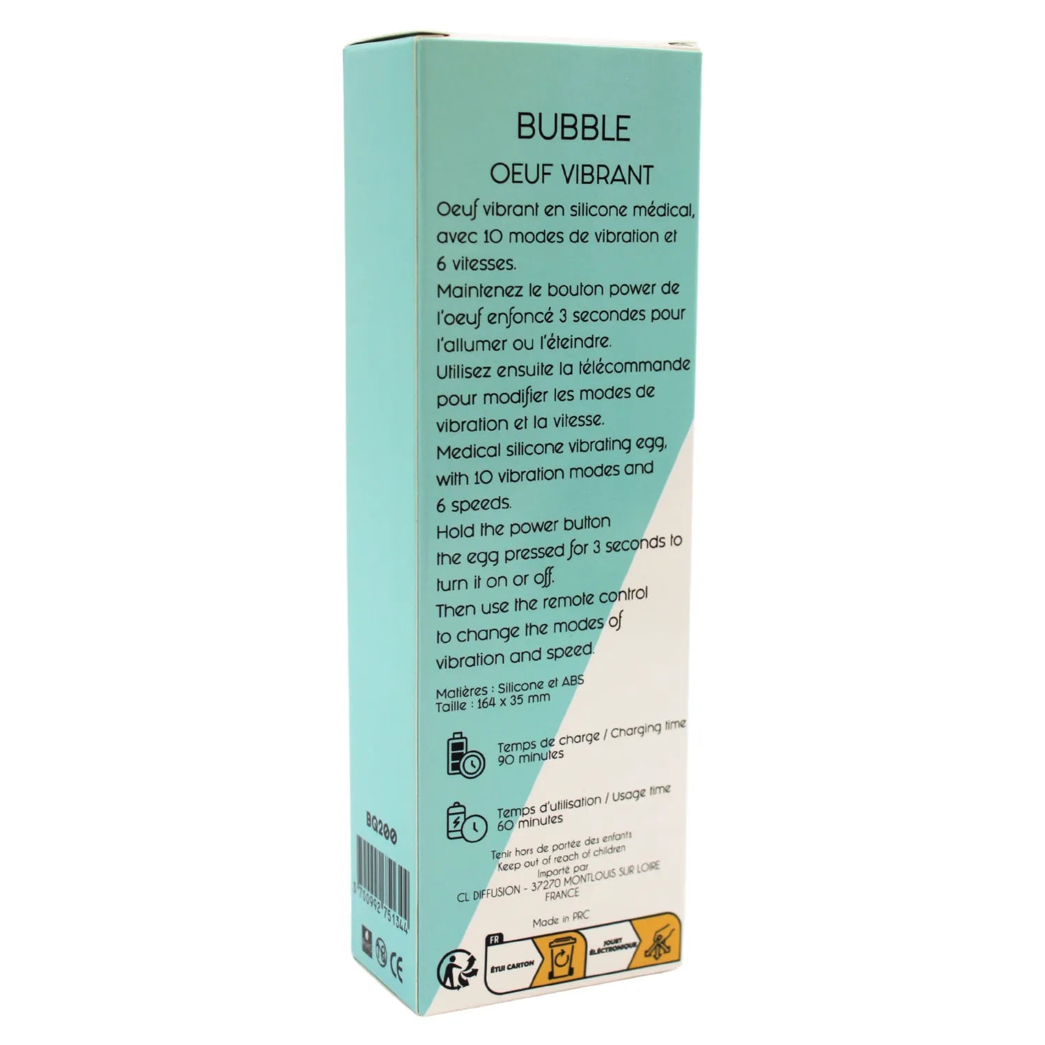 Oeuf Vibrant Télécommandé BUBBLE Nouvelle Génération - 10 Modes Vibration, 6 Vitesses, Silicone Médical Ultra-Doux, Rechargeable USB, Design Ergonomique pour Plaisir Solo ou en Couple