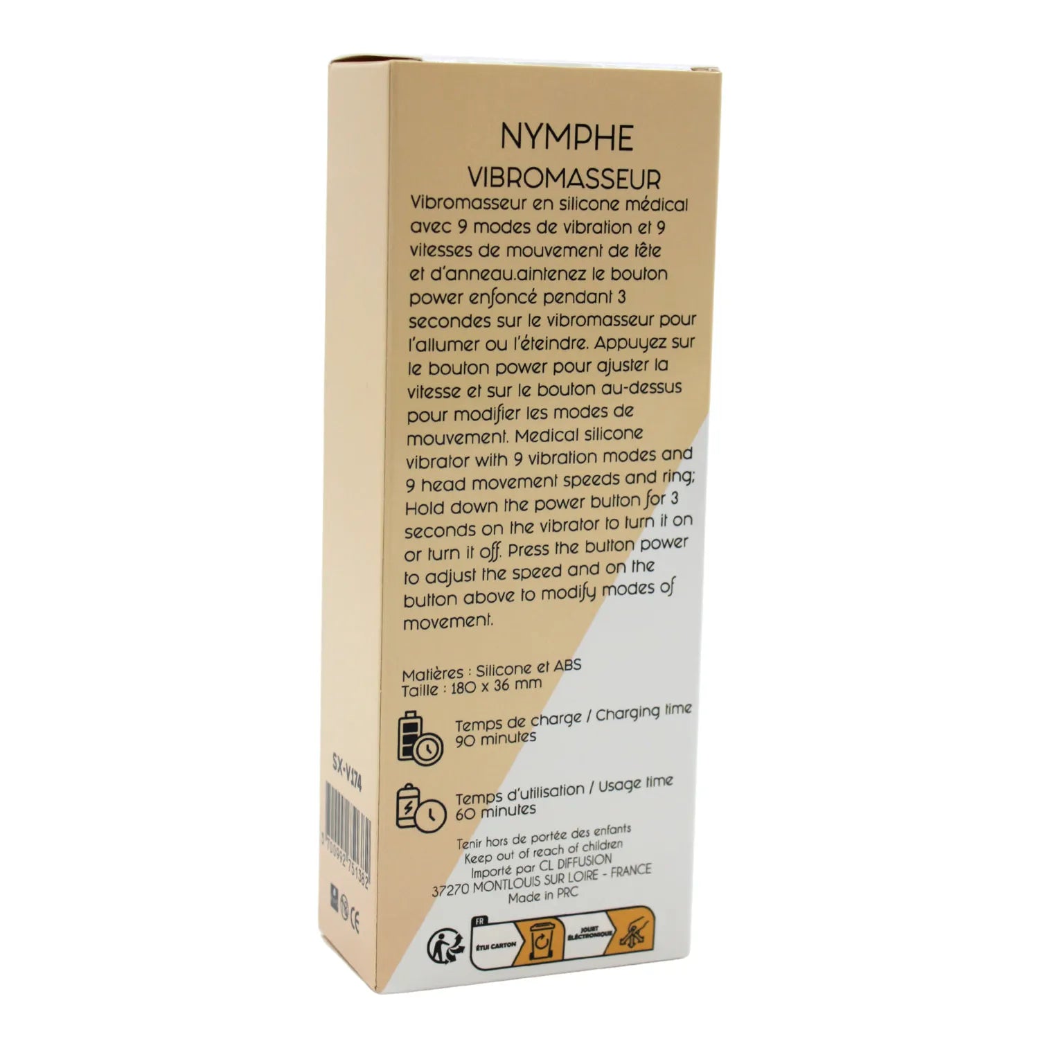 Vibromasseur NYMPHE élégant et intuitif avec technologie de tapotement et glissement, tête arrondie pour stimulation du point G, 9 modes de vibration et slide, recharge magnétique, silicone médical waterproof