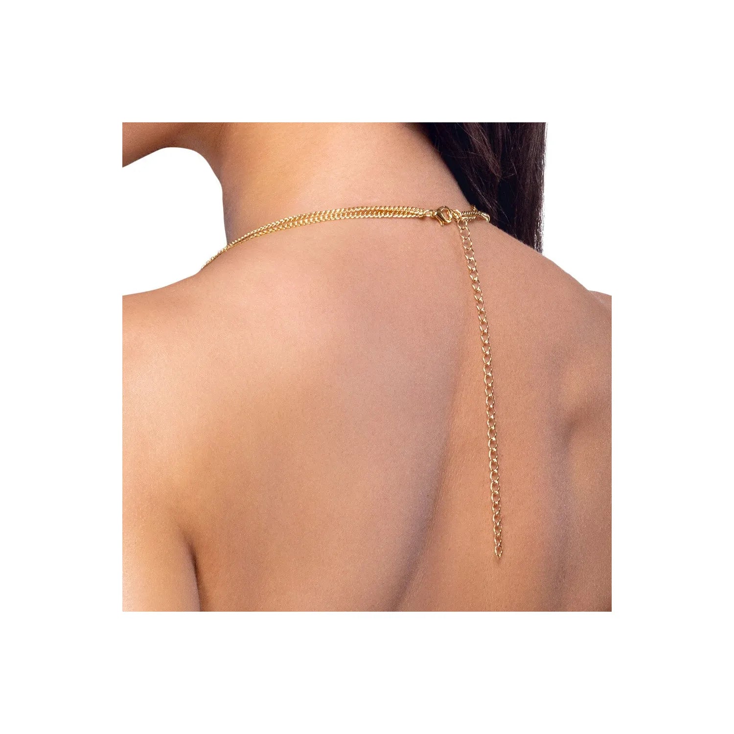 Chaîne de corps dorée Cottelli avec strass, élégante et scintillante, portée sur peau nue pour un look sexy et raffiné.