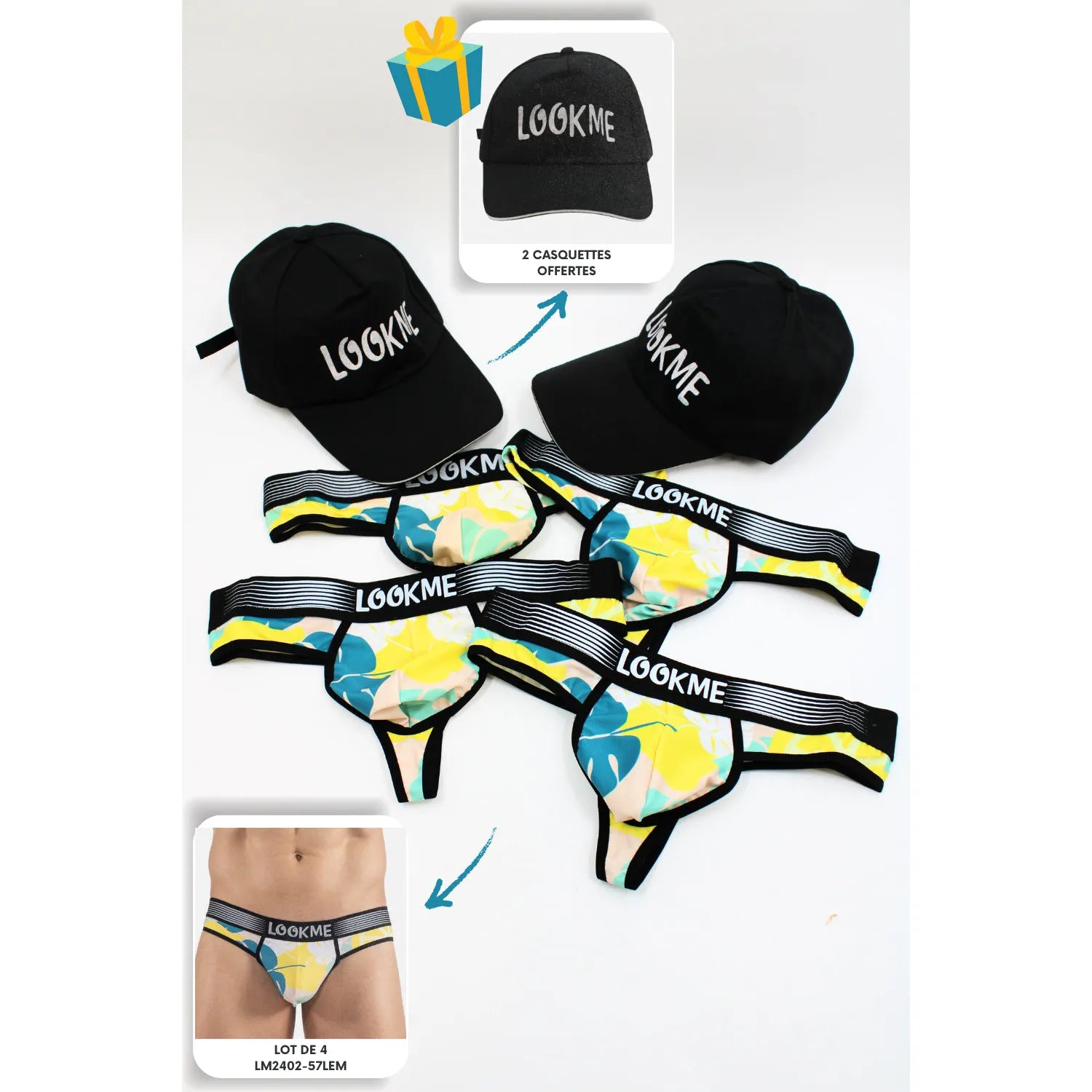 pack strings homme polyester elasthanne look me casquettes noires offertes