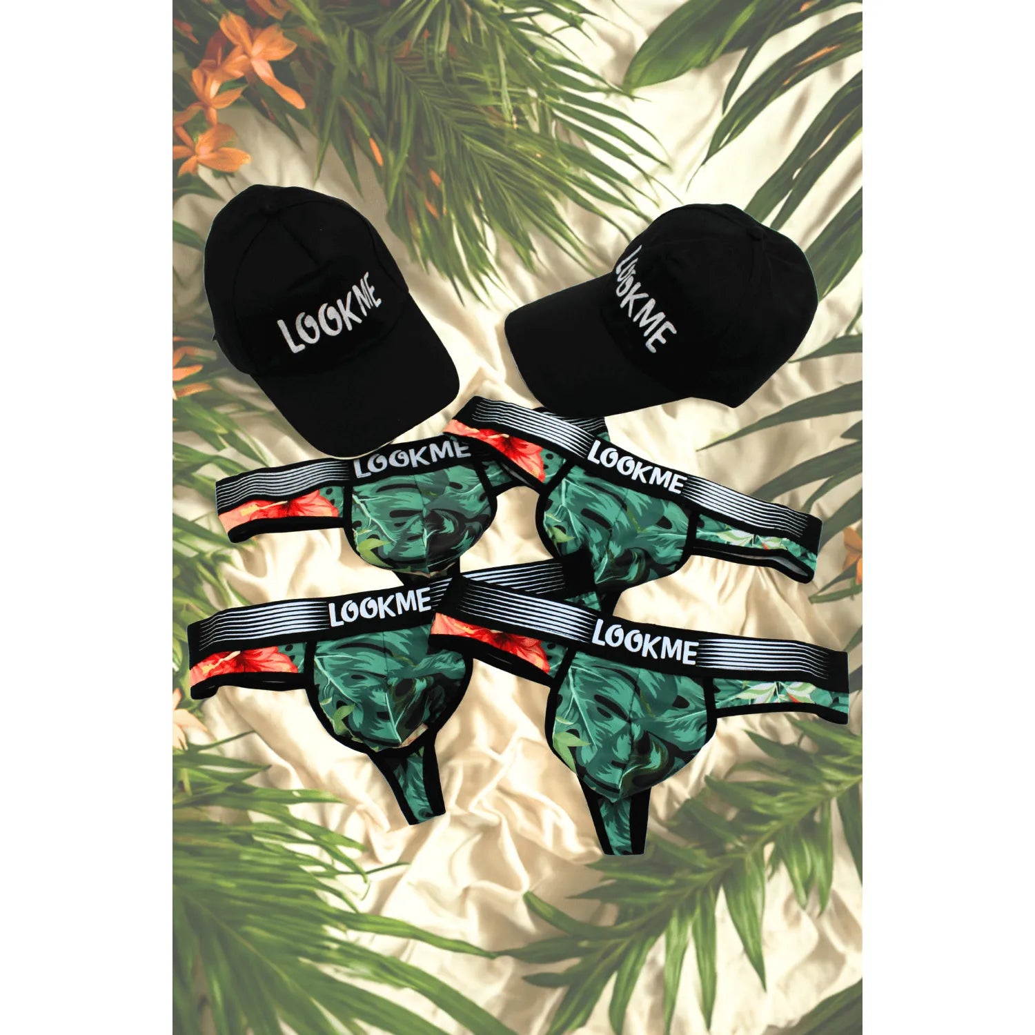 Pack 4 Strings Homme Polyester Elasthanne Noir LM2402-57ARO 2 Casquettes Offertes
