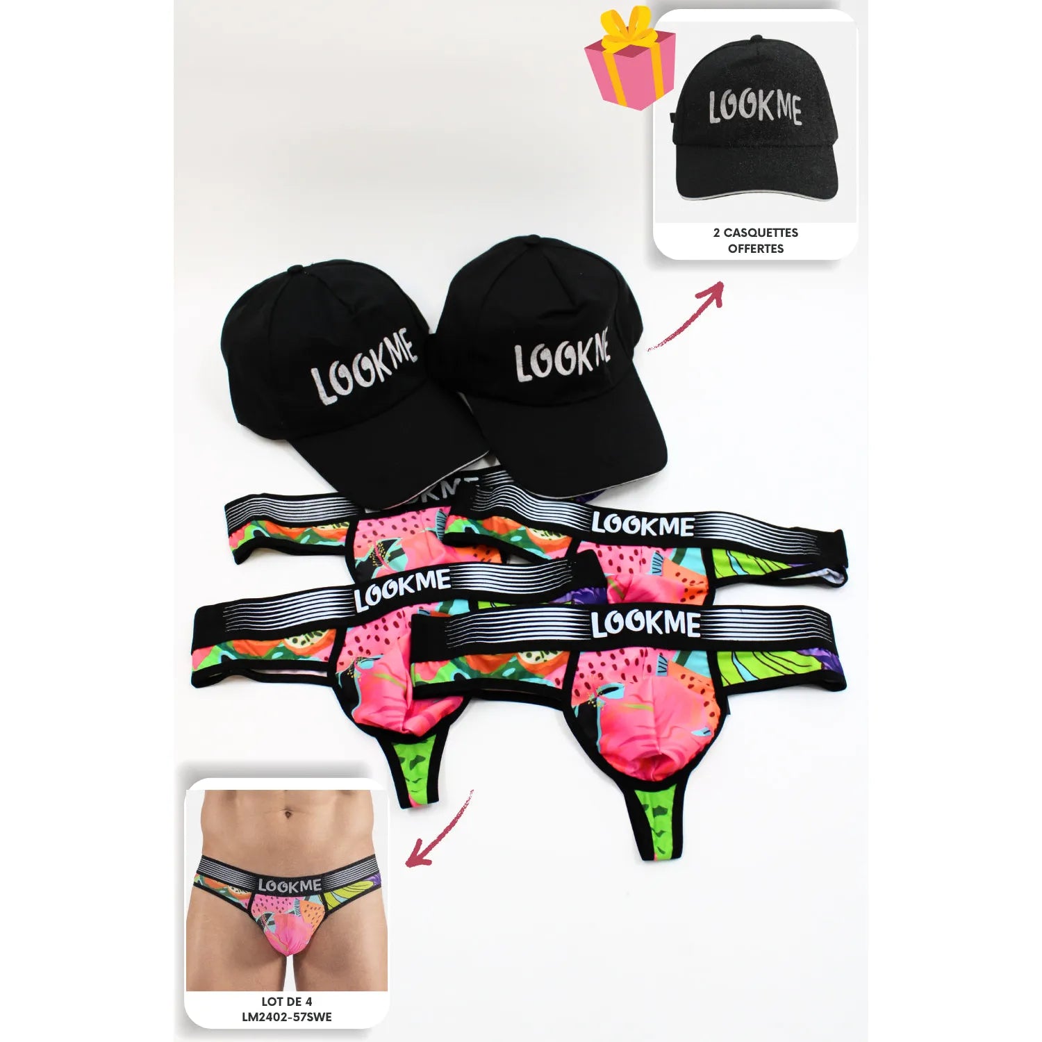lot 4 strings homme polyester noir lookme 2 casquettes offertes