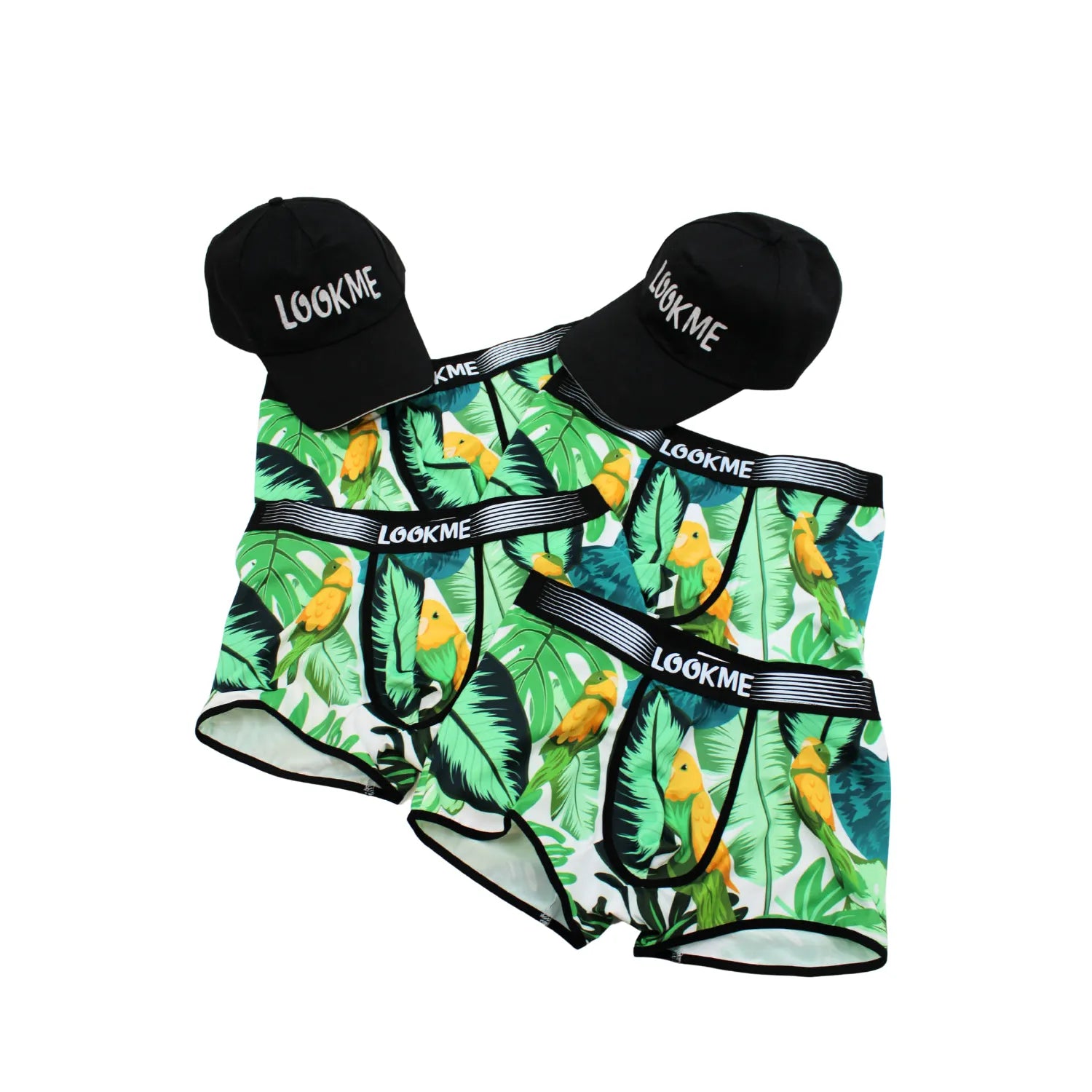 lot 4 boxers polyester élasthanne noir homme + 2 casquettes offertes