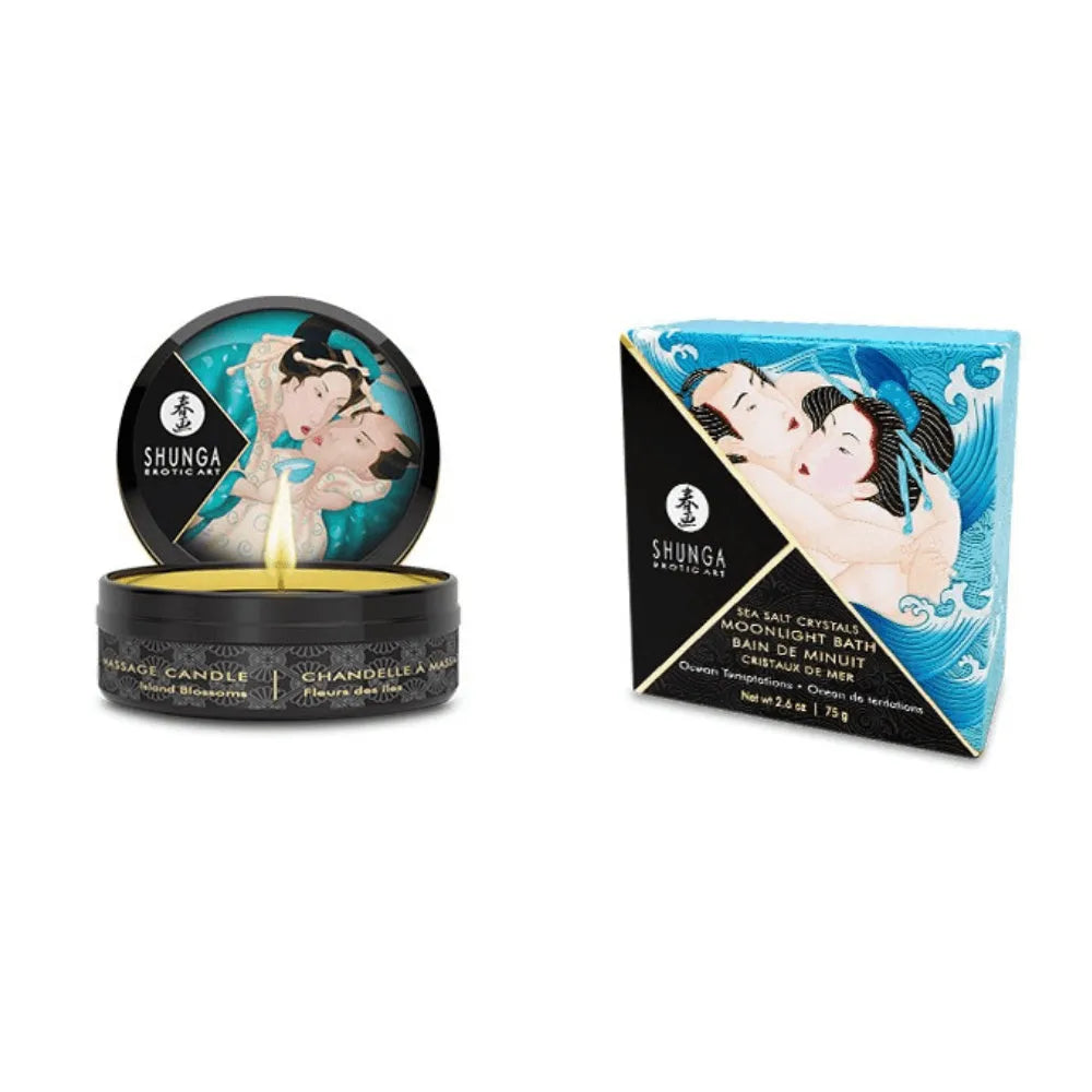 Calendrier de l'Avent SHUNGA 25 ans, coffret noir et or, illustrations artistiques, produits bien-être et accessoires.