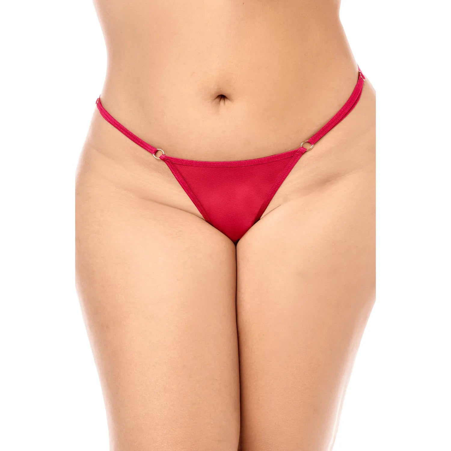 String rouge grande taille en résille transparente avec broderie, bretelles fines, style Mapalé, vue de face.