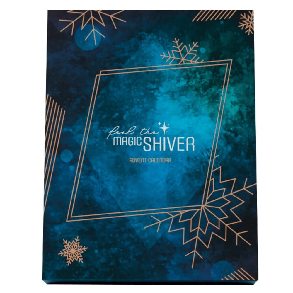 Calendrier de l'Avent érotique bleu avec motifs dorés, 24 boîtes surprises sensuelles, Magic Shiver.