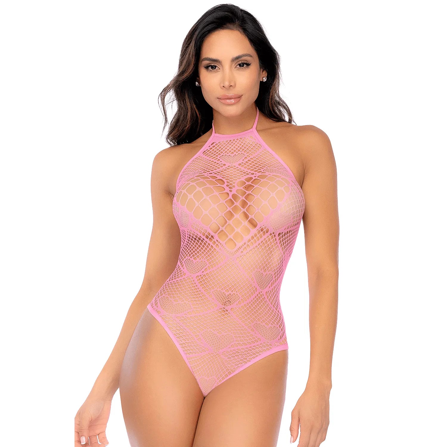 Body résille rose motif cœur strass Mapalé romantique tour de cou string