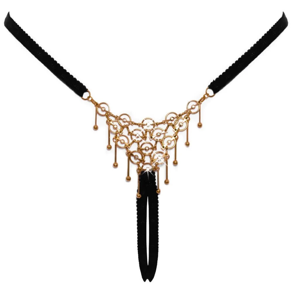 String bijou ouvert noir bandes réglables détails dorés glamour séduisant