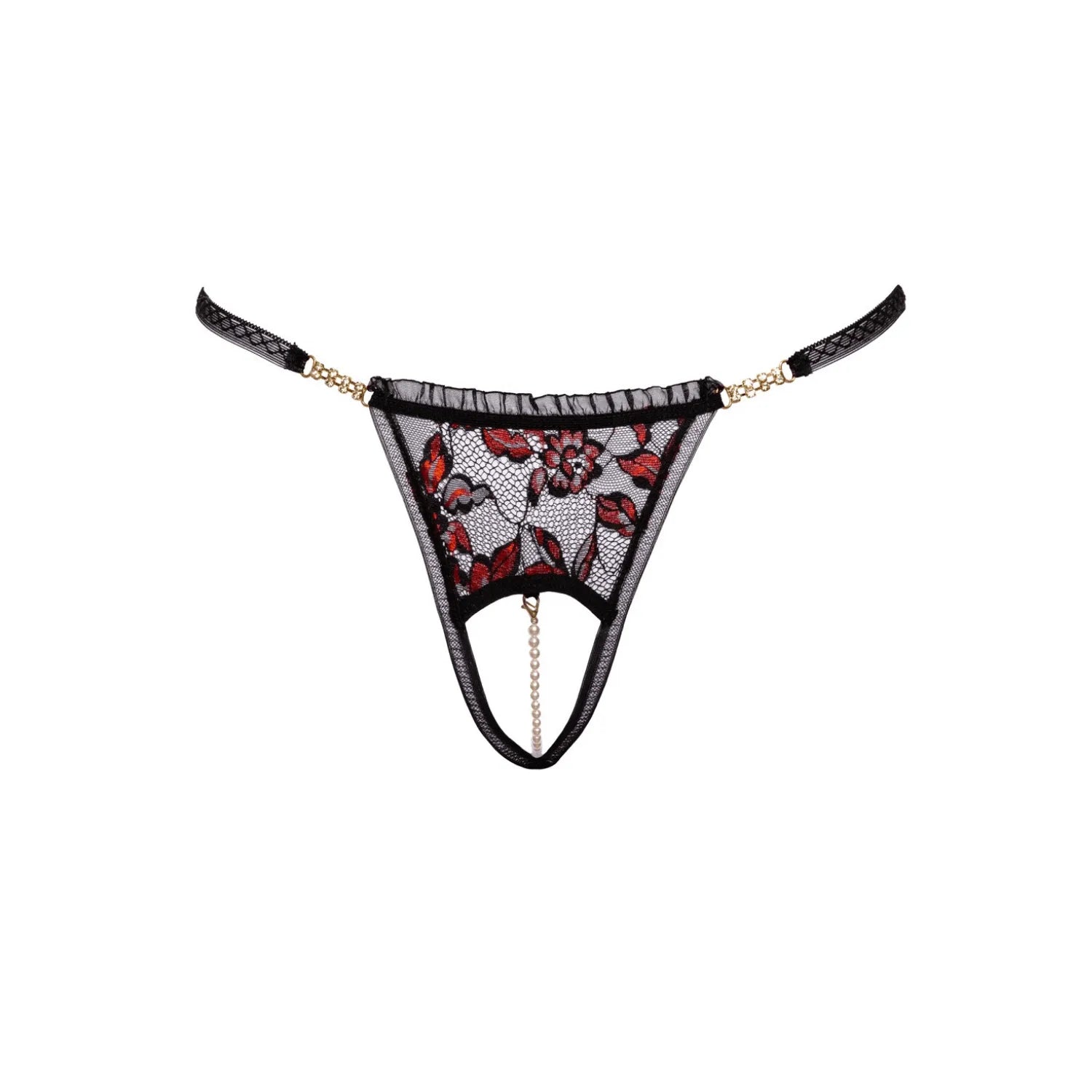 String ouvert dentelle bicolore perles amovibles strass chaîne élastique ajustable