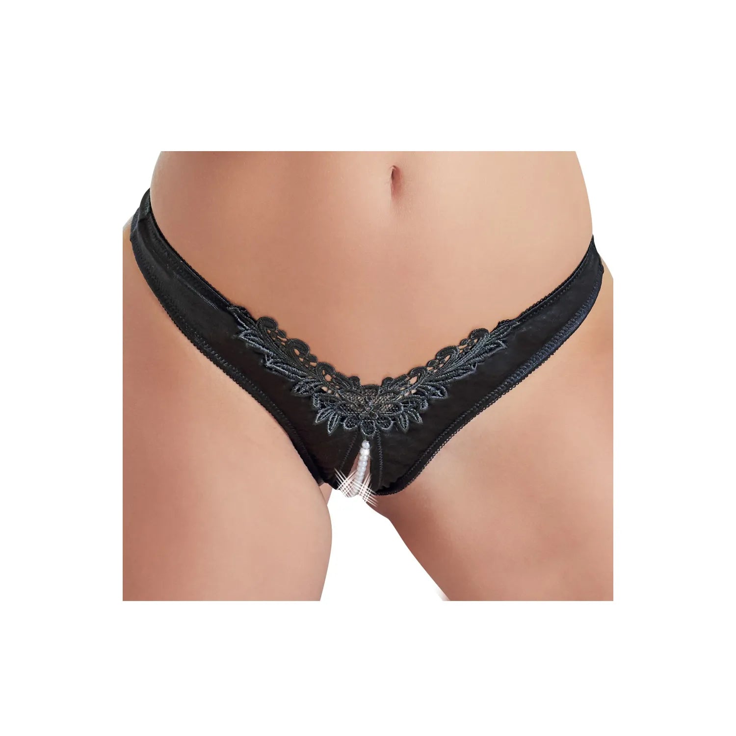 Tanga ouvert satin perles broderie sensuelle confort femme élégante