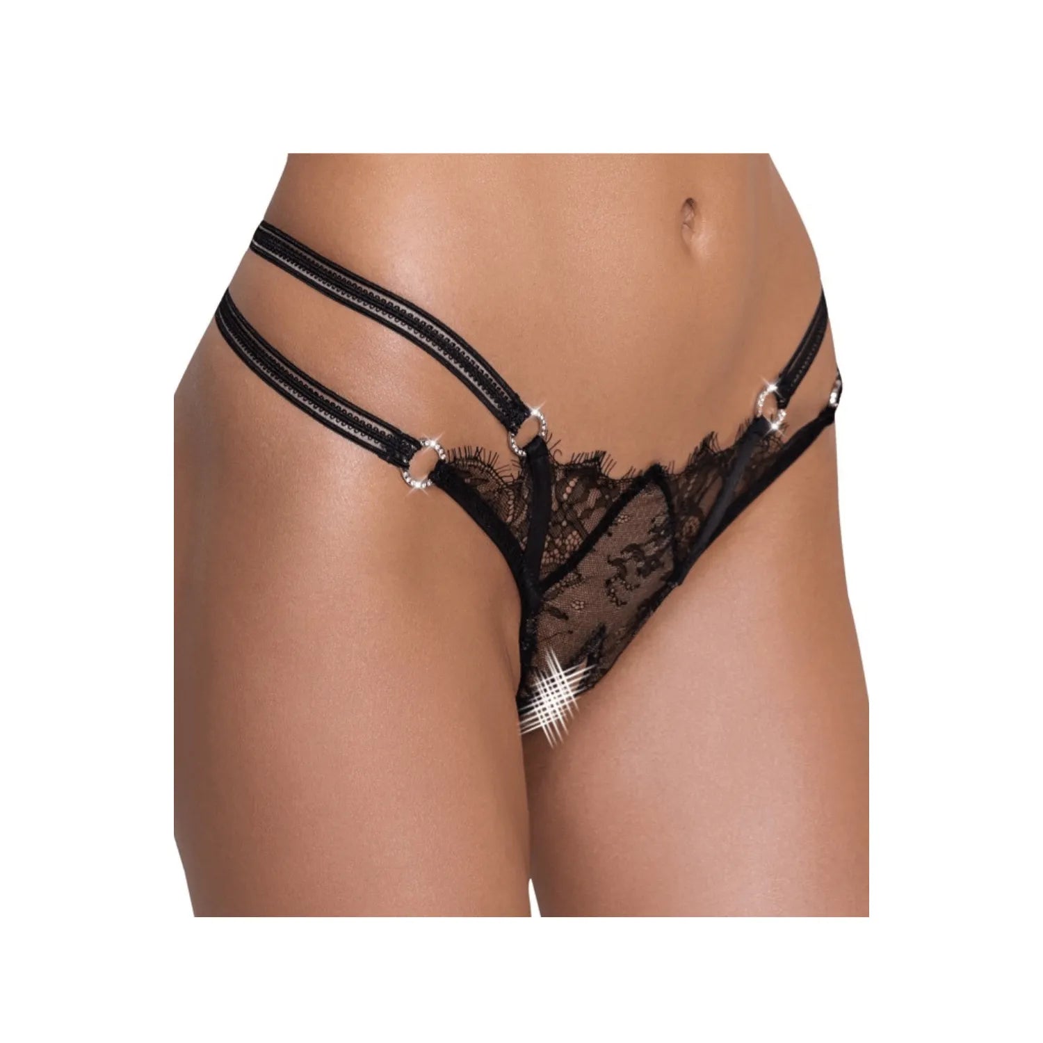 String ouvert dentelle eyelash strass irisés ceinture double bande stretch