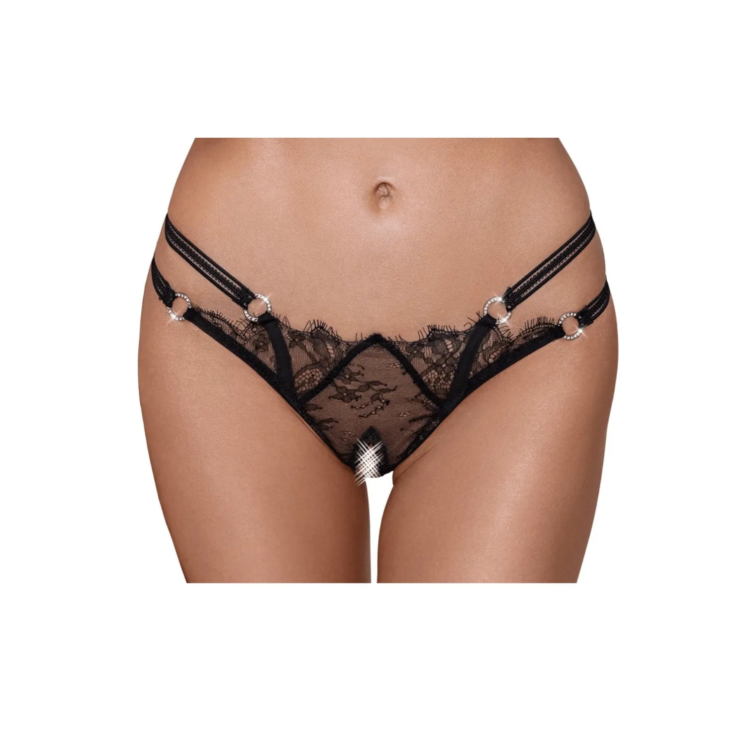 String ouvert dentelle eyelash strass irisés ceinture double bande stretch