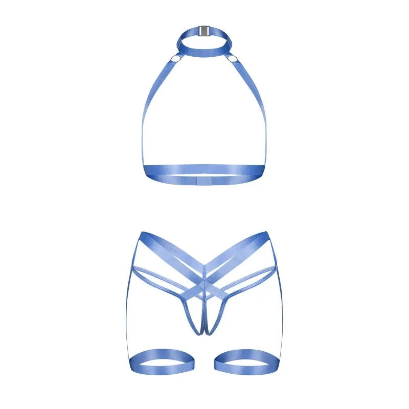 Ensemble harnais bleu 2 pièces Shaderi col réglable accessoires argentés