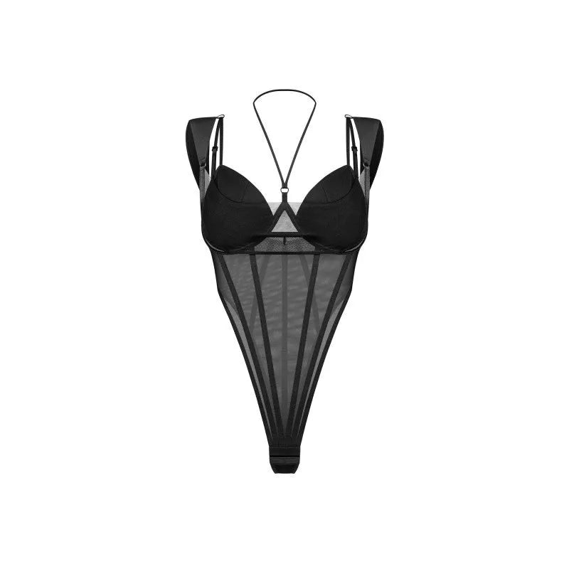 Body Sibilie noir profond maille élastique coutures décoratives bonnets rembourrés