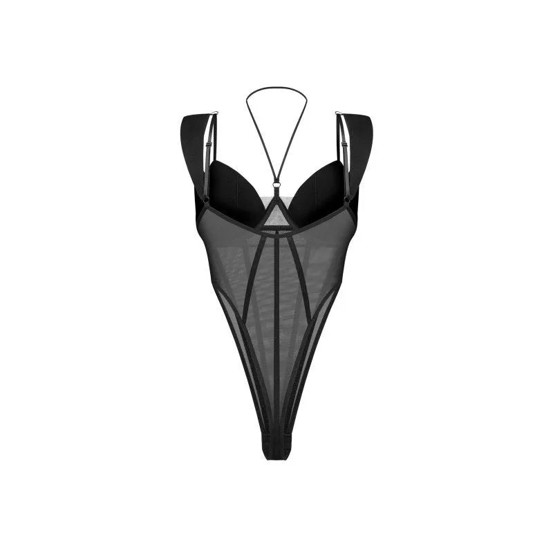 Body Sibilie noir profond, maille élastique, coutures décoratives, bonnets rembourrés, style élégant et sensuel.