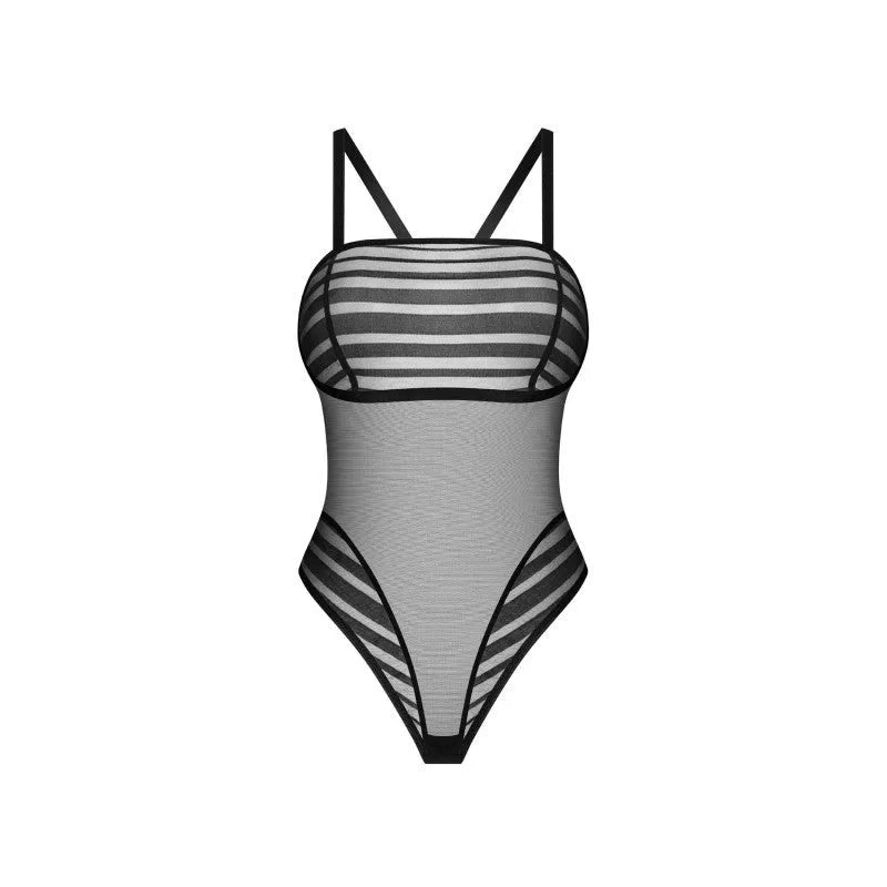 Lune Bellis body transparent noir dos croisé ajustable luxe polyamide