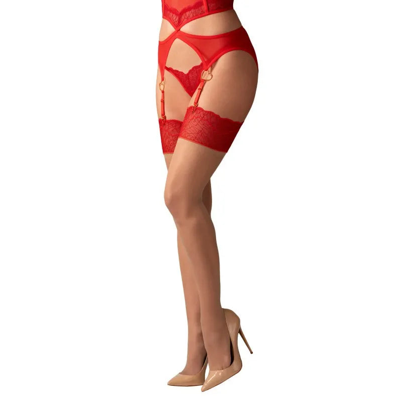 Bas nude dentelle rouge confort extensible jarretière élégants
