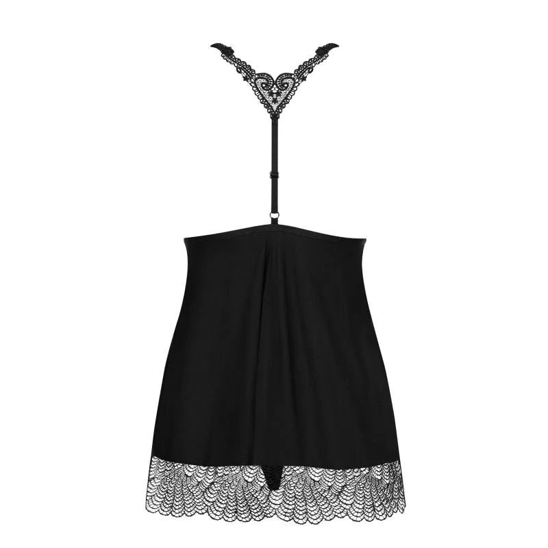 Babydoll Chiccanta noire multistretch avec nœud satin, dentelle délicate, string inclus, design élégant et sensuel.