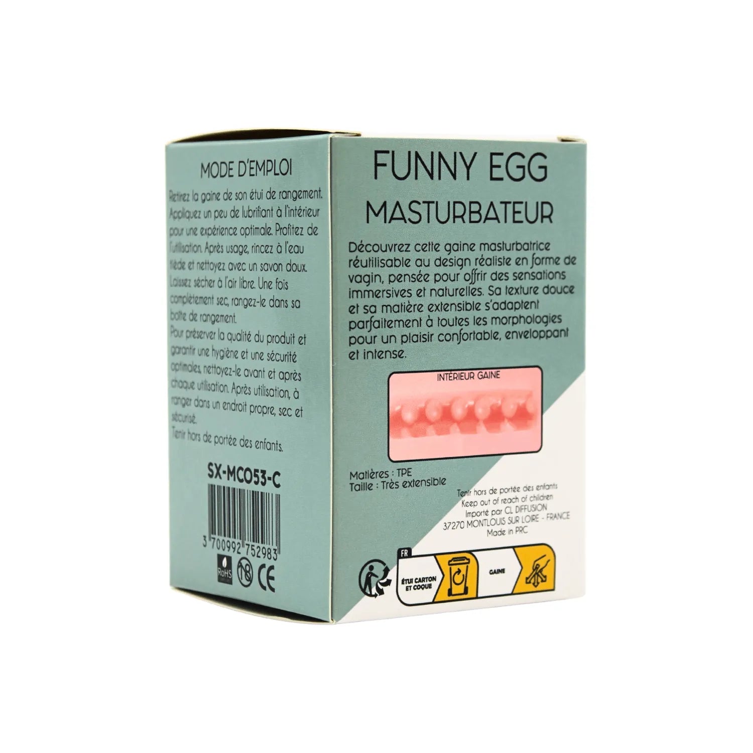 Masturbateur Réutilisable Vagin TPE Doux Extensible Intime Adulte Funny Egg