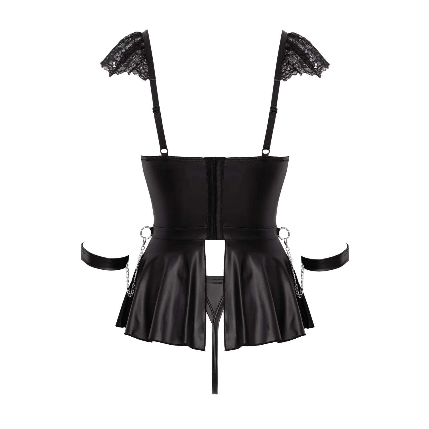 Ensemble lingerie noir 3 pièces dentelle avec menottes et string ouvert, design audacieux et élégant Cottelli.