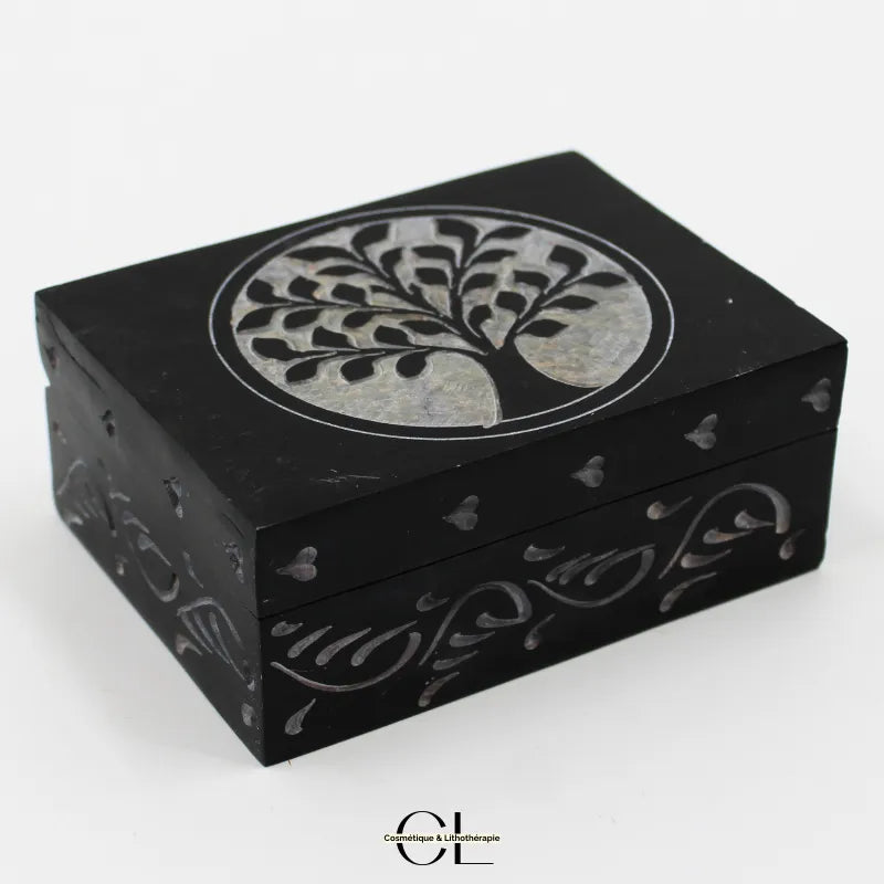 Boîte à bijoux en pierre Saponite rectangle Arbre de Vie 10cm