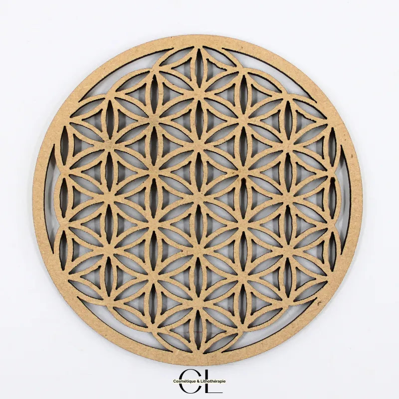 Plaque Fleur de Vie Bois Naturel 10cm Décoration Méditation Lithothérapie Zen