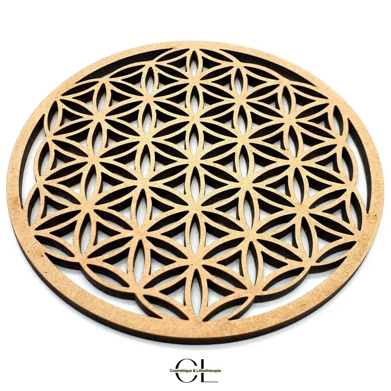 Plaque Fleur de Vie Bois Naturel 10cm Décoration Méditation Lithothérapie Zen