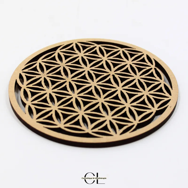 Plaque Fleur de Vie Bois Naturel 10cm Décoration Méditation Lithothérapie Zen