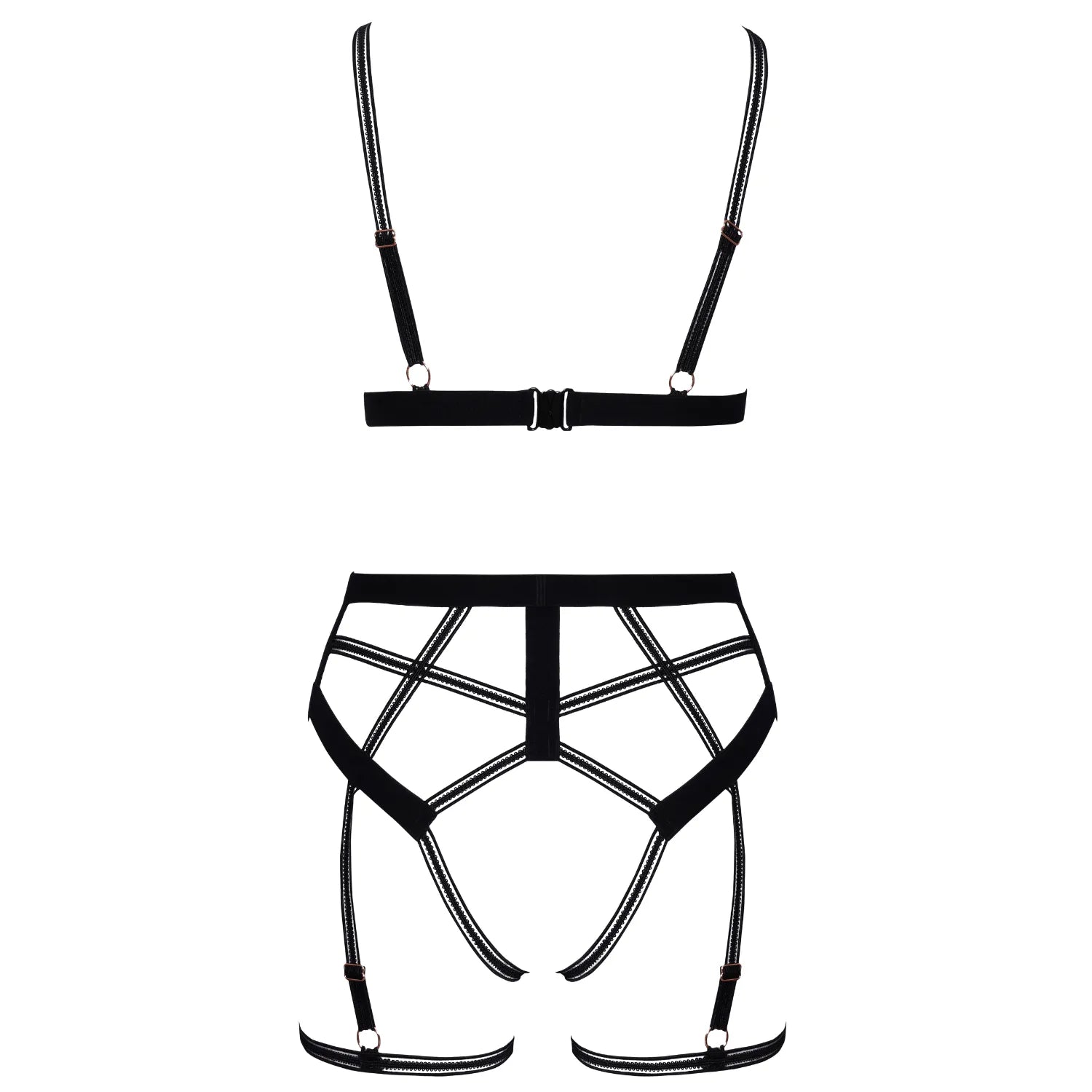 Ensemble lingerie harnais ouvert noir or rose Cottelli, design moderne et élégant, parfait pour moments intimes.