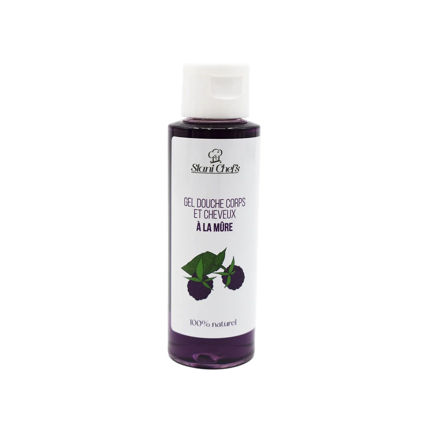 2 en 1Gel douche corps et shampoing à la mûre - 100ml 100% naturel - Format voyage