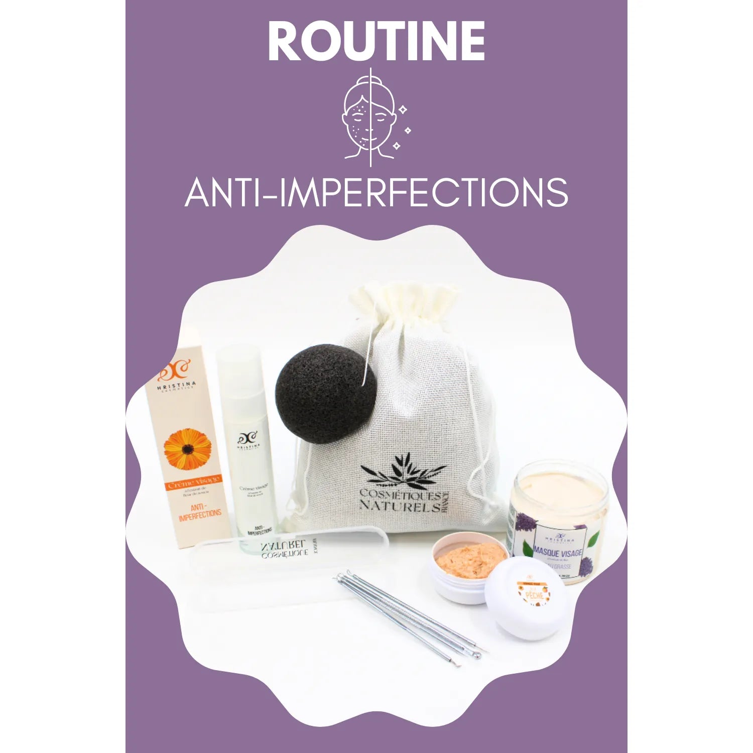 Routine Visage Anti-imperfections Soins Naturels Peaux Grasses Lilas Pêche Souci