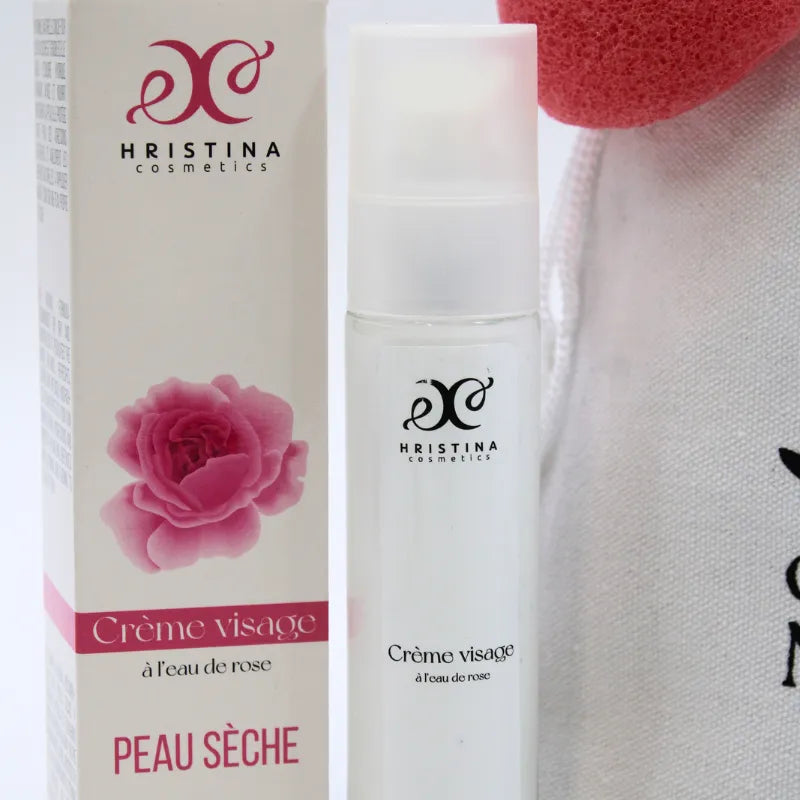 Coffret soin visage peau sèche avec beurre de karité et crème hydratante, emballage élégant et naturel.