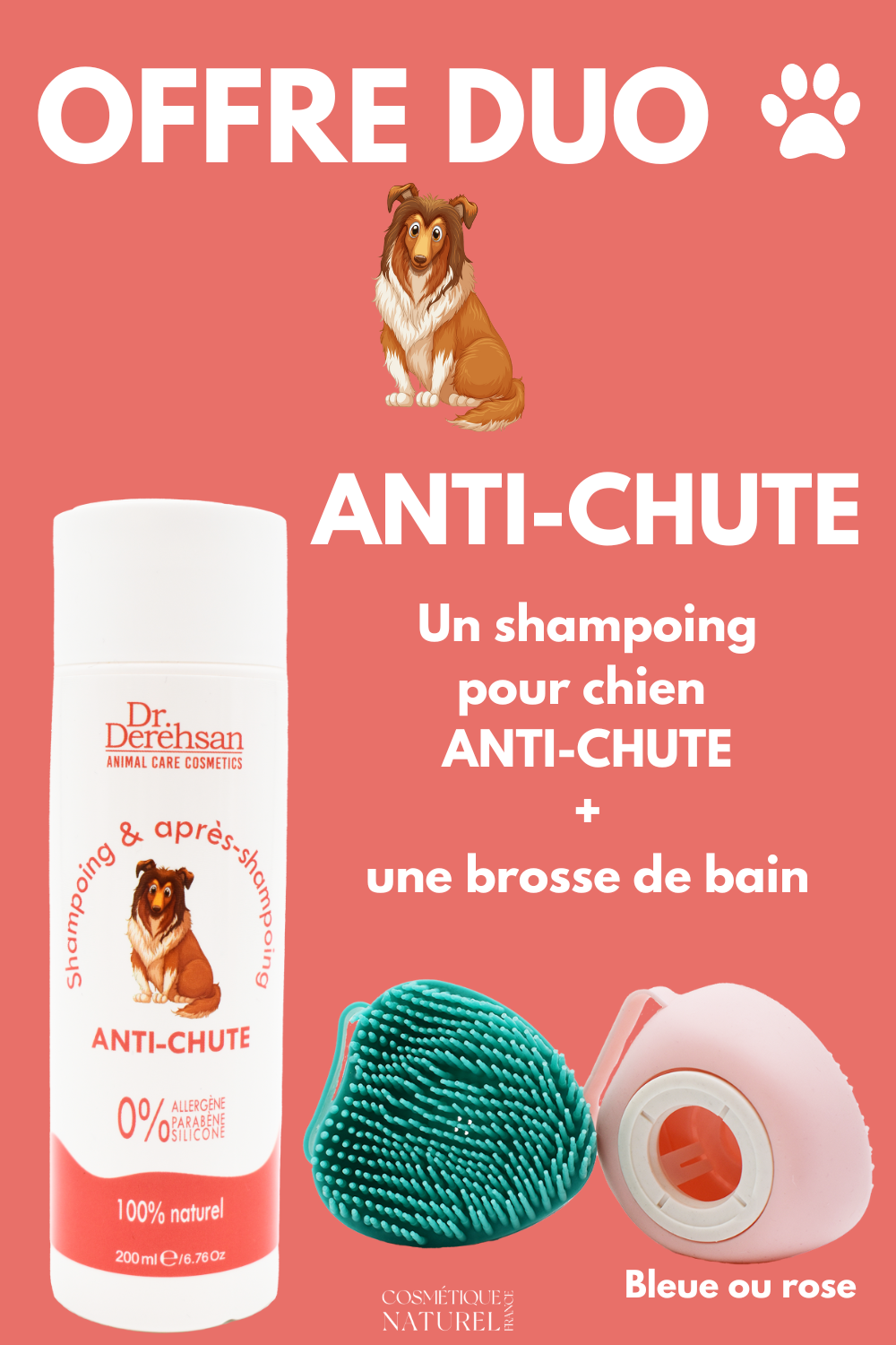 Shampoing pour chien 200ml brosse de bain - OFFRE DUO - ANTI-CHUTE