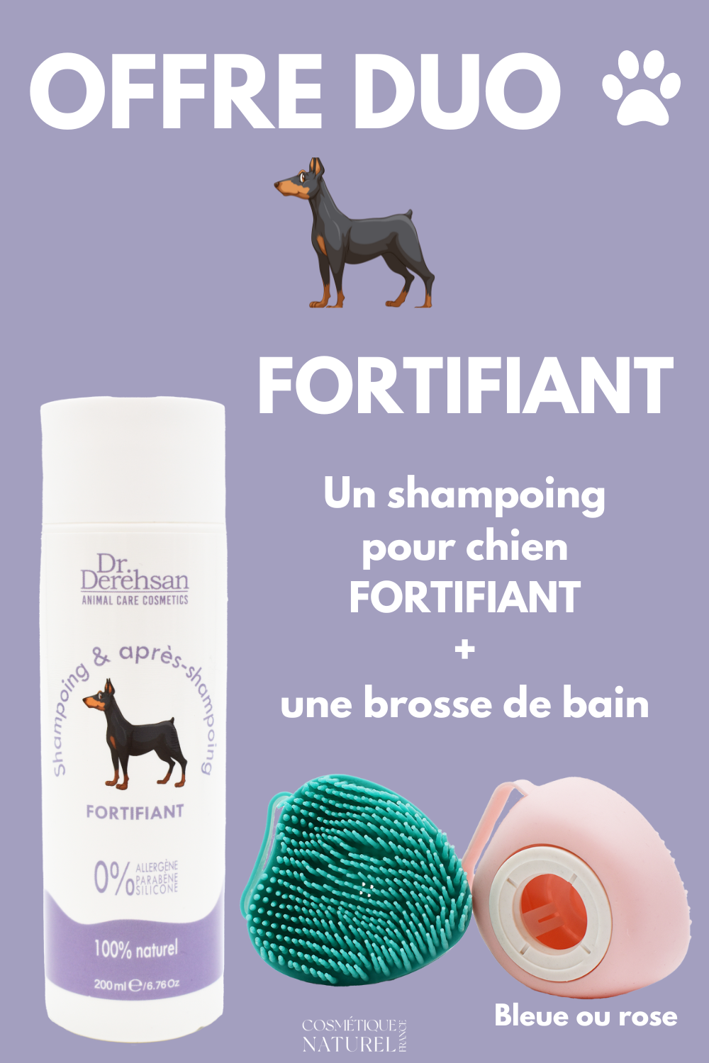 Shampoing pour chien 200ml brosse de bain - OFFRE DUO - FORTIFIANT