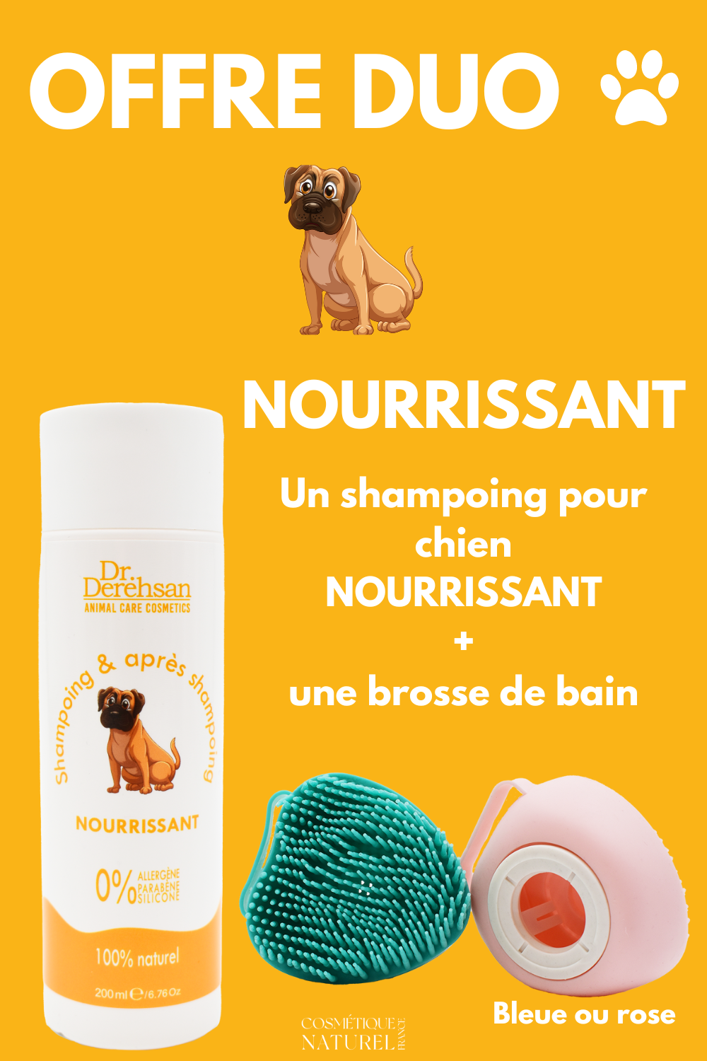 Shampoing pour chien 200ml brosse de bain - OFFRE DUO - NOURRISSANT
