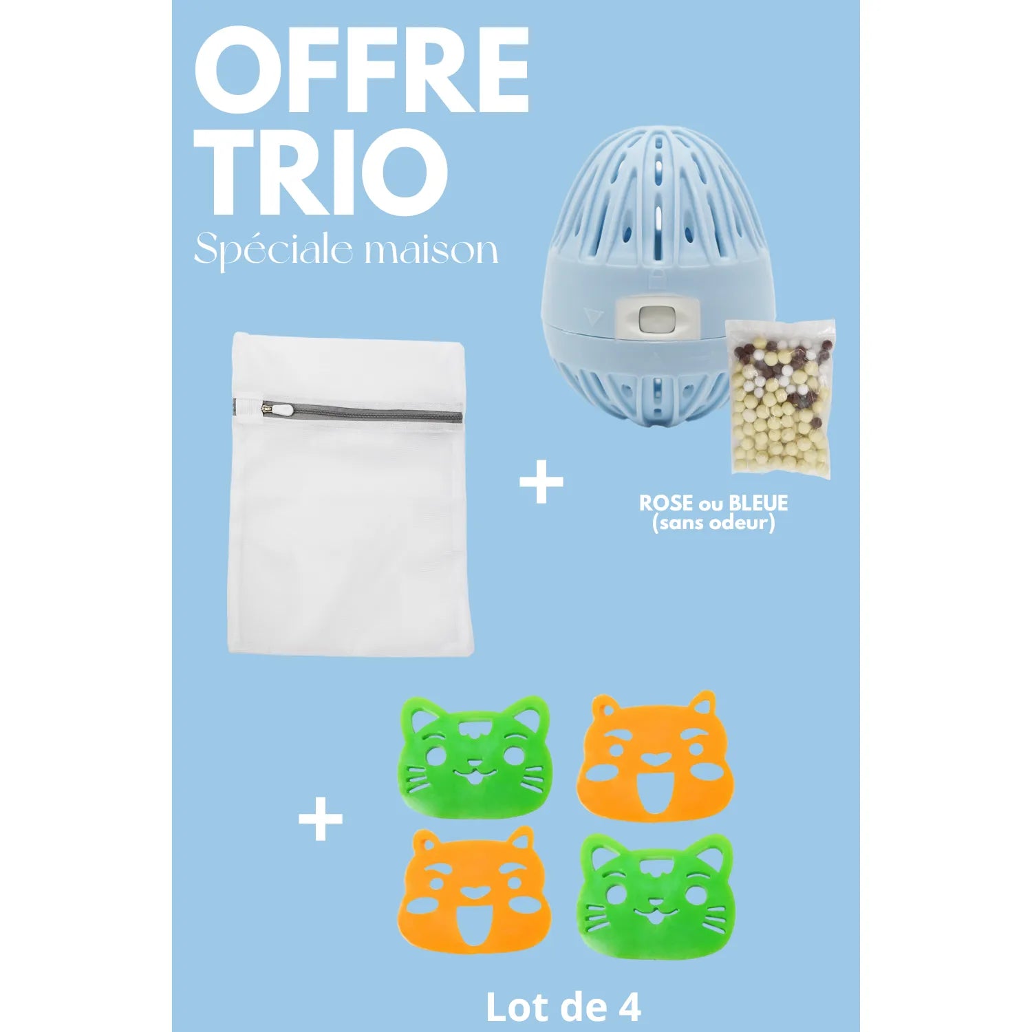 Boule de lavage filet de lavage 4 attrape-poils - OFFRE TRIO