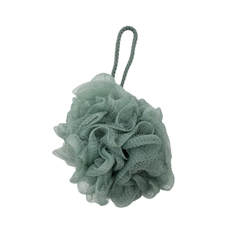 Fleur de douche exfoliante verte maille synthétique mousse riche cordon séchage