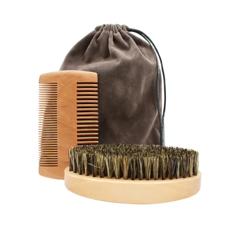 kit brosse peigne bois synthétique barbe moustache voyage rasage homme