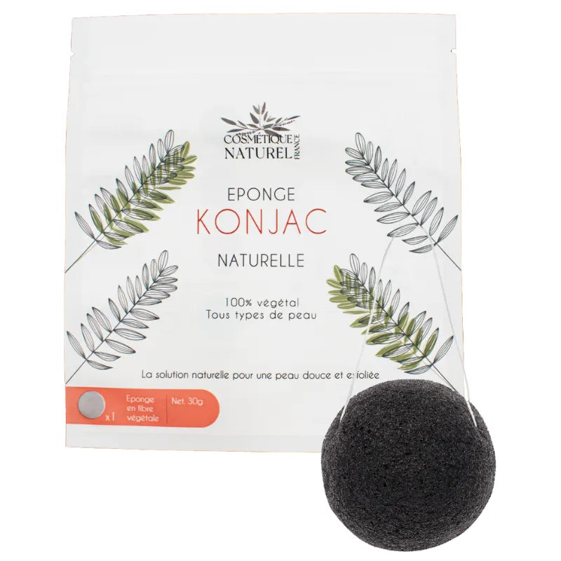 Éponge konjac noire exfoliante peau grasse acné charbon naturel compostable