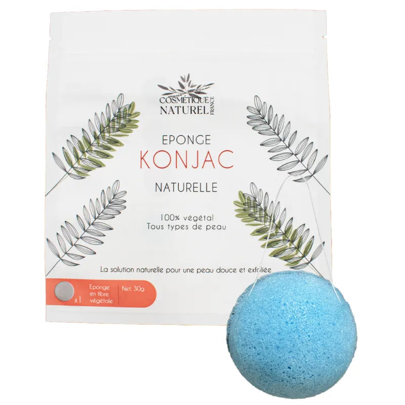 Éponge konjac bleue antioxydante myrtille peaux sensibles exfoliation microcirculation
