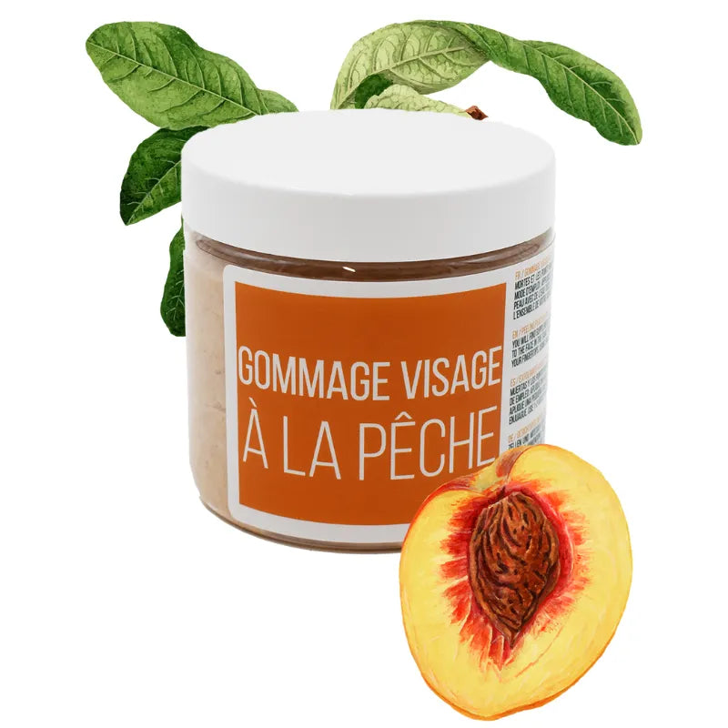 Gommage visage bio noyau pêche exfoliant naturel peau douce éclat santé