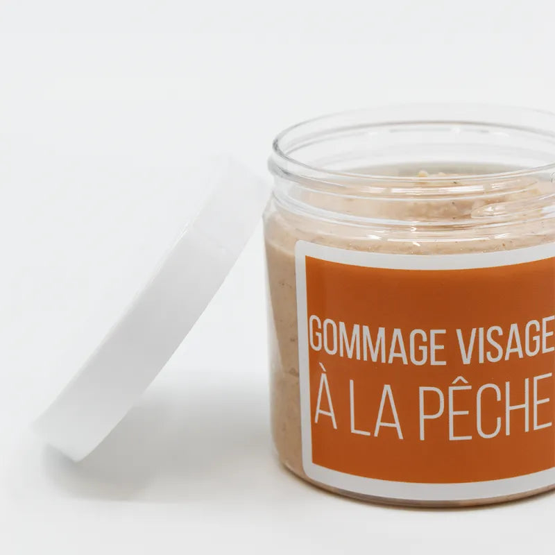 Gommage visage bio noyau pêche exfoliant naturel peau douce éclat santé