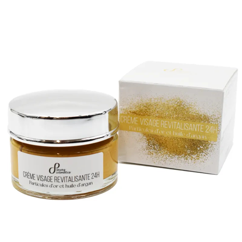 Crème revitalisante visage 24h particules or huile argan peau mature lumineuse
