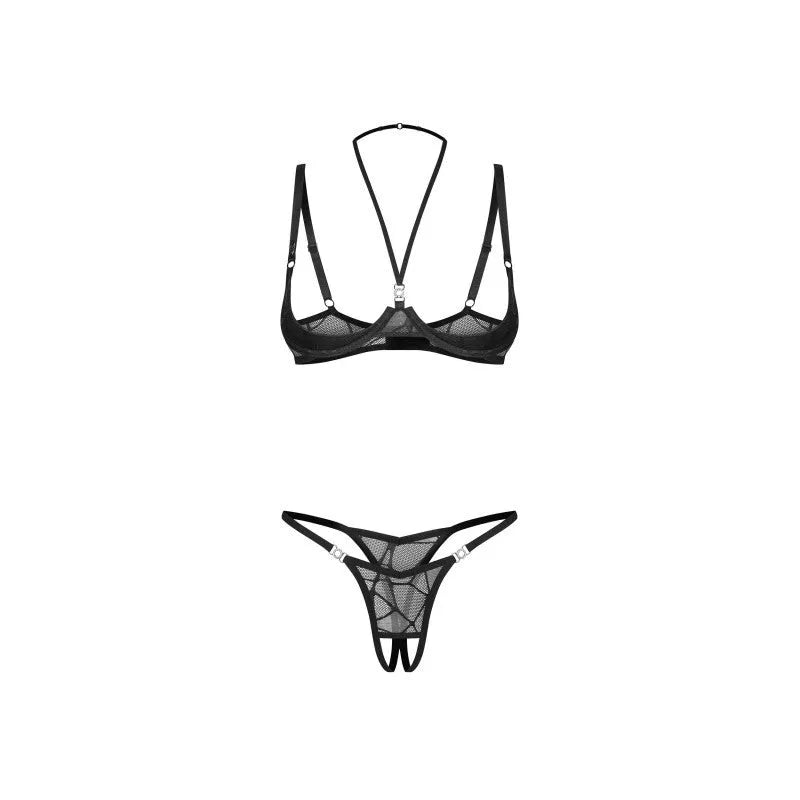 Olianna ensemble lingerie ouvert deux pièces dentelle noire séduisante sans bonnet