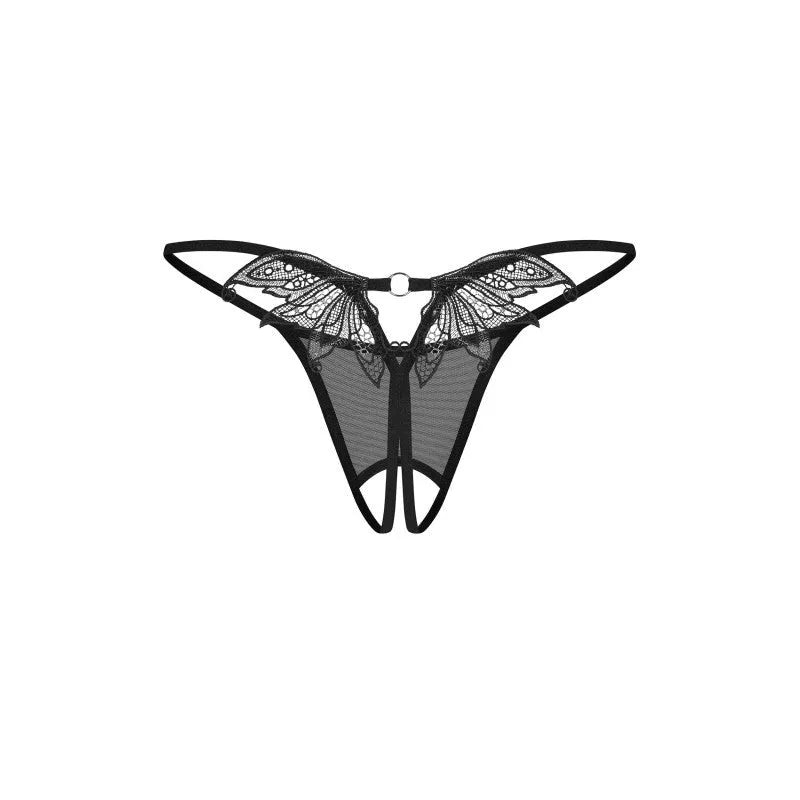 Zaliya string ouvert noir maille transparente dentelle dos audacieux sexy