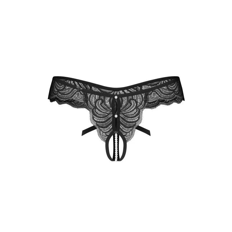 Trinise string ouvert dentelle perles sensualité design audacieux noir élasthanne