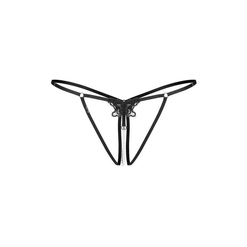 Selisme string ouvert noir décoratif élastique réglable sexy européen