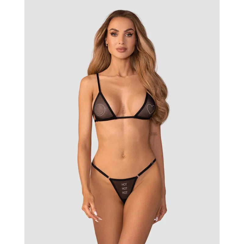 Wet Me ensemble lingerie noir maille recyclée réglable détails brillants