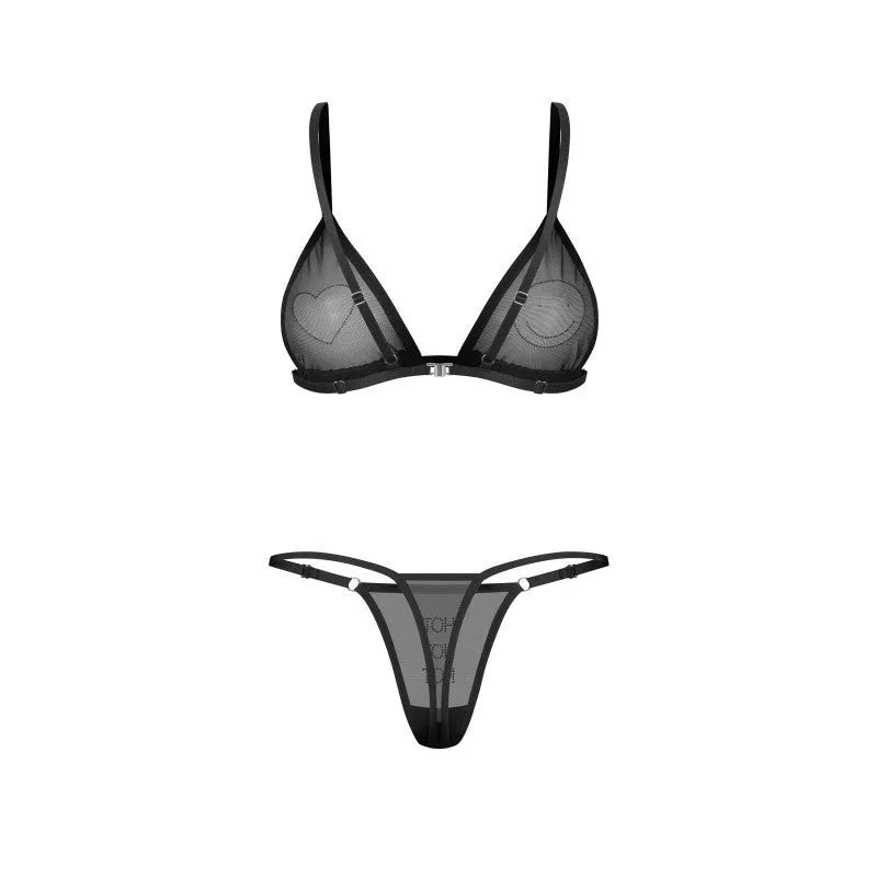 Wet Me ensemble lingerie noir maille recyclée réglable détails brillants